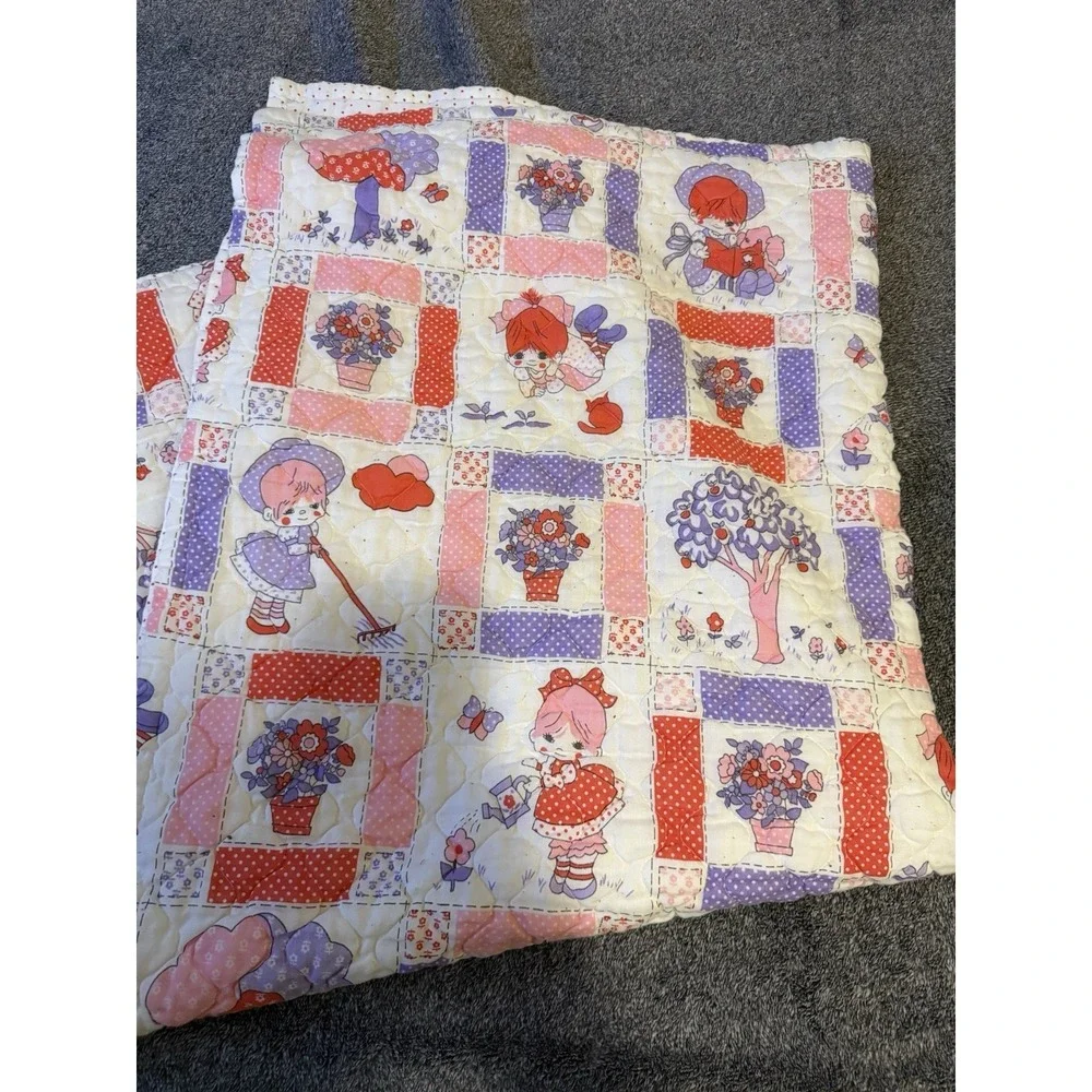 Vintage Baby Crib Quilt Girl Nursery Patchwork Print Reverse Print‎ 40x44